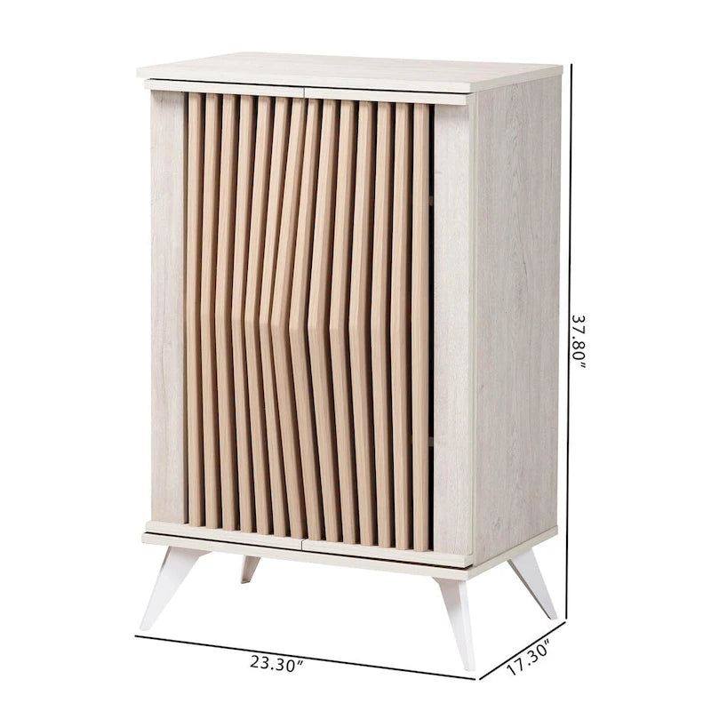 Armoire de rangement à 2 portes gris clair et bois marron de style transitionnel Mid-Century Modern