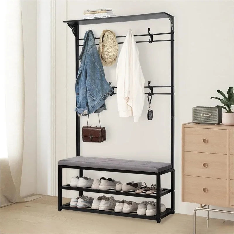 Hall Tree with Bench and Shoe Storage - 39.37D x 11.8W x 67.77H