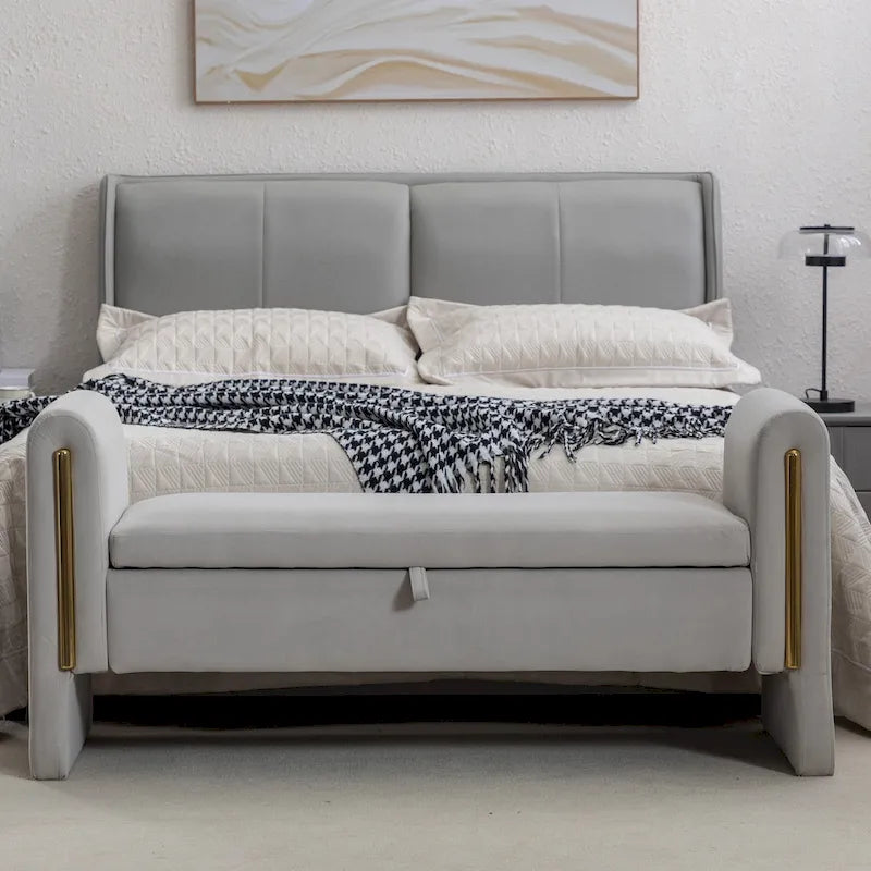 Banc de rangement en velours pour chambre à coucher avec garniture en métal doré pour salon, chambre à coucher, intérieur