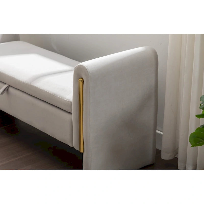 Banc de rangement en velours pour chambre à coucher avec garniture en métal doré pour salon, chambre à coucher, intérieur