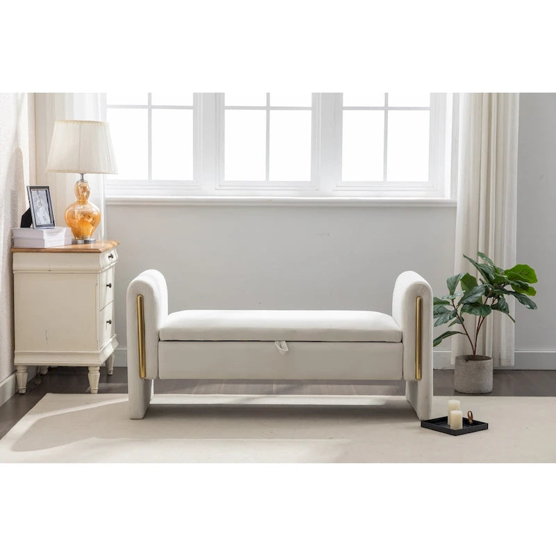 Banc de rangement en velours pour chambre à coucher avec garniture en métal doré pour salon, chambre à coucher, intérieur