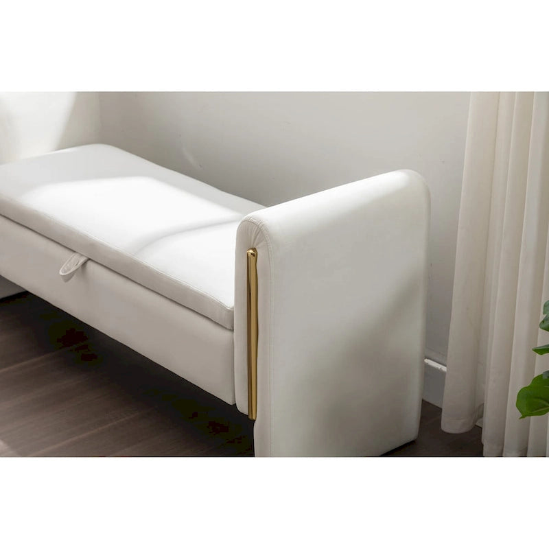 Banc de rangement en velours pour chambre à coucher avec garniture en métal doré pour salon, chambre à coucher, intérieur