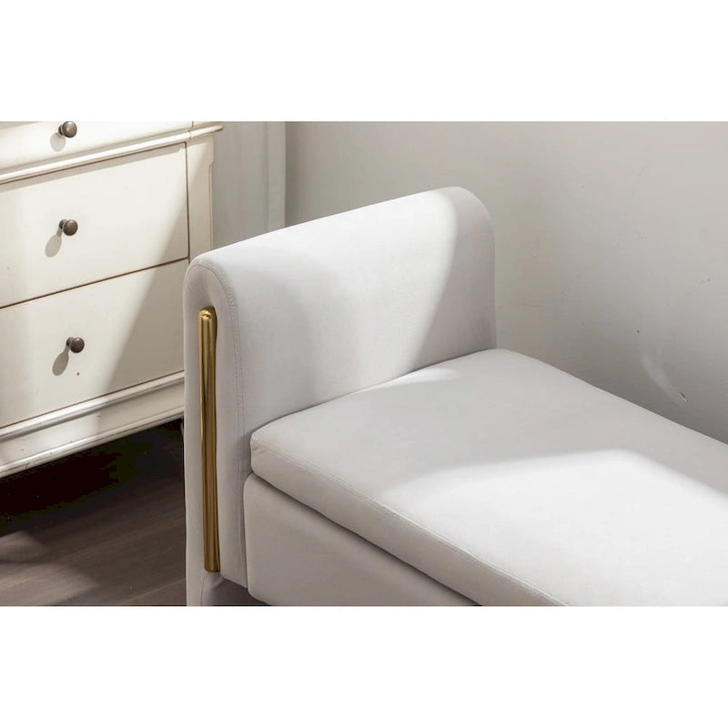 Banc de rangement en velours pour chambre à coucher avec garniture en métal doré pour salon, chambre à coucher, intérieur