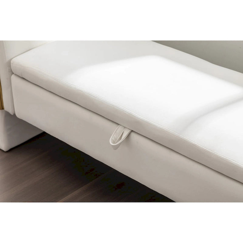 Banc de rangement en velours pour chambre à coucher avec garniture en métal doré pour salon, chambre à coucher, intérieur