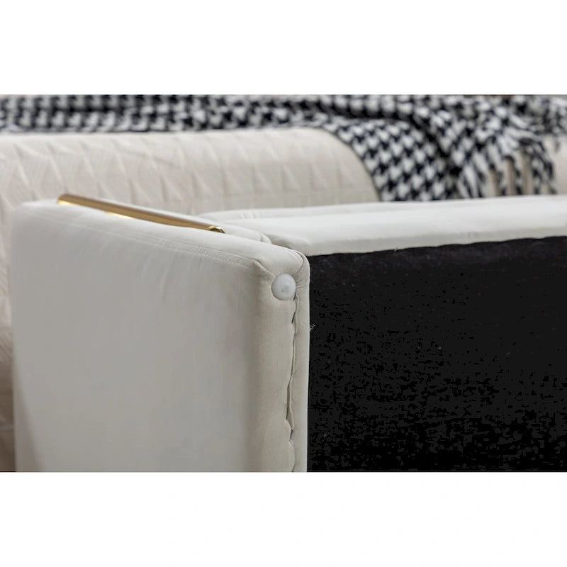 Banc de rangement en velours pour chambre à coucher avec garniture en métal doré pour salon, chambre à coucher, intérieur