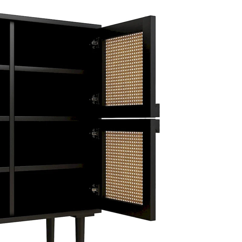 Meuble de rangement 4 portes en cannage de rotin