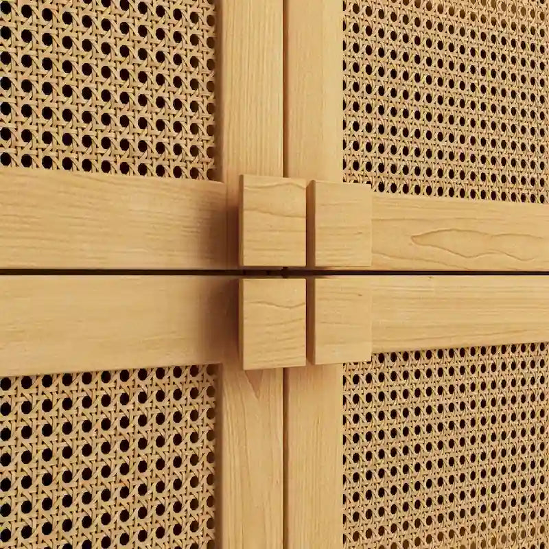 Meuble de rangement 4 portes en cannage de rotin