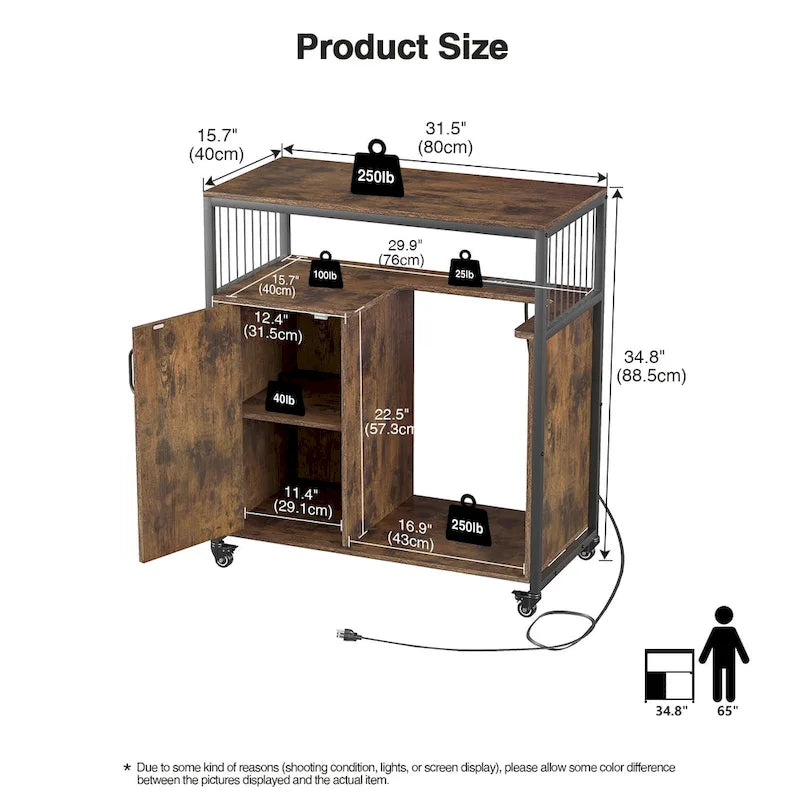 Support d'imprimante avec étagère de rangement, Classeurs de bureau latéraux avec prise et port de chargement USB