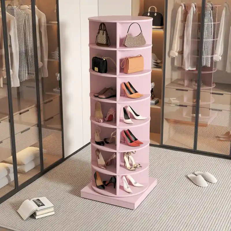 Meuble à chaussures rotatif à 360° avec 7 niveaux pouvant accueillir jusqu'à 28 paires de chaussures