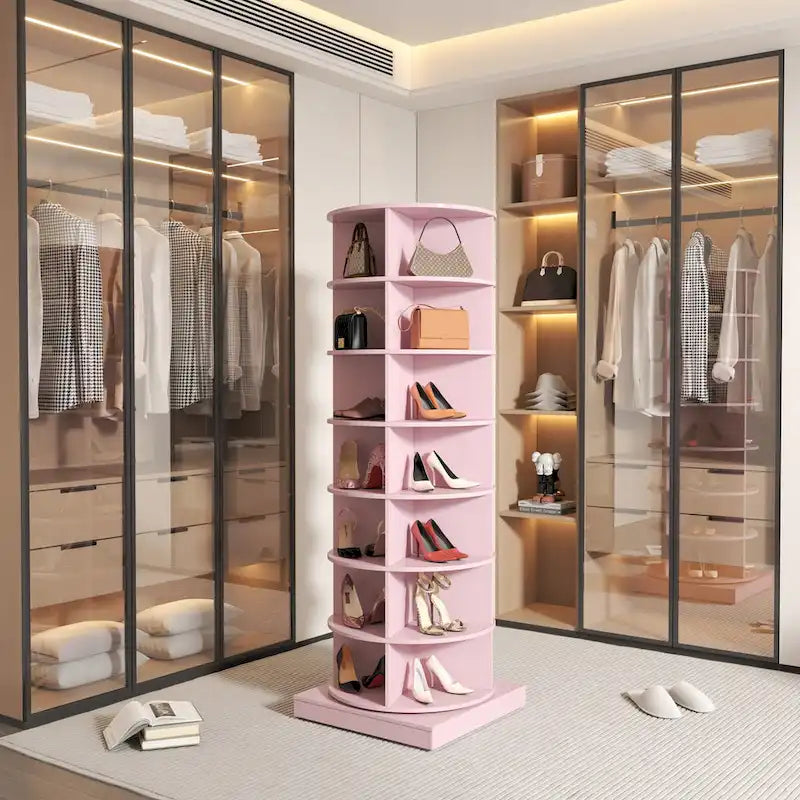 Meuble à chaussures rotatif à 360° avec 7 niveaux pouvant accueillir jusqu'à 28 paires de chaussures
