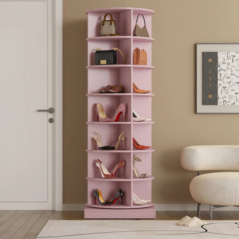 Meuble à chaussures rotatif à 360° avec 7 niveaux pouvant accueillir jusqu'à 28 paires de chaussures
