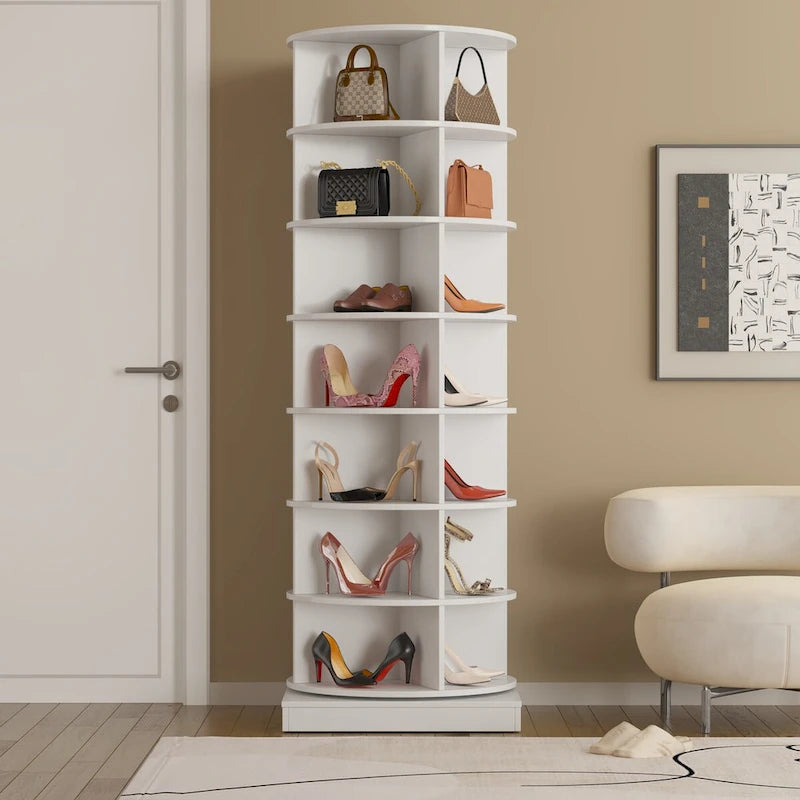 Meuble à chaussures rotatif à 360° avec 7 niveaux pouvant accueillir jusqu'à 28 paires de chaussures