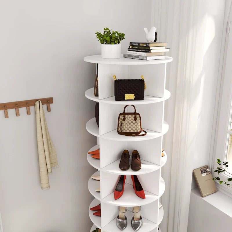 Meuble à chaussures rotatif à 360° avec 7 niveaux pouvant accueillir jusqu'à 28 paires de chaussures