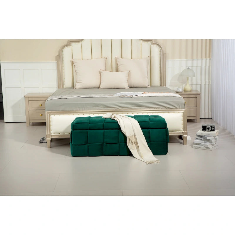 Banc de rangement ottoman, Banc de bout de lit de chambre à coucher, Banc de rangement ottoman en tissu rembourré avec charnière de sécurité, Repose-pieds rembourré d'entrée
