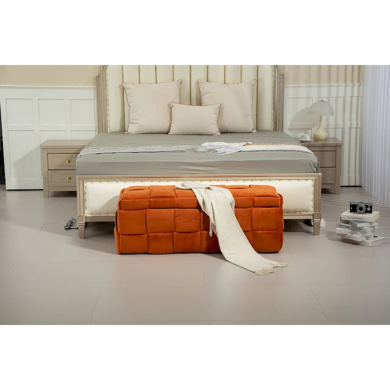 Banc de rangement ottoman, Banc de bout de lit de chambre à coucher, Banc de rangement ottoman en tissu rembourré avec charnière de sécurité, Repose-pieds rembourré d'entrée
