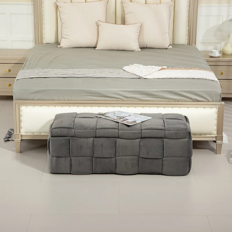 Banc de rangement ottoman, Banc de bout de lit de chambre à coucher, Banc de rangement ottoman en tissu rembourré avec charnière de sécurité, Repose-pieds rembourré d'entrée