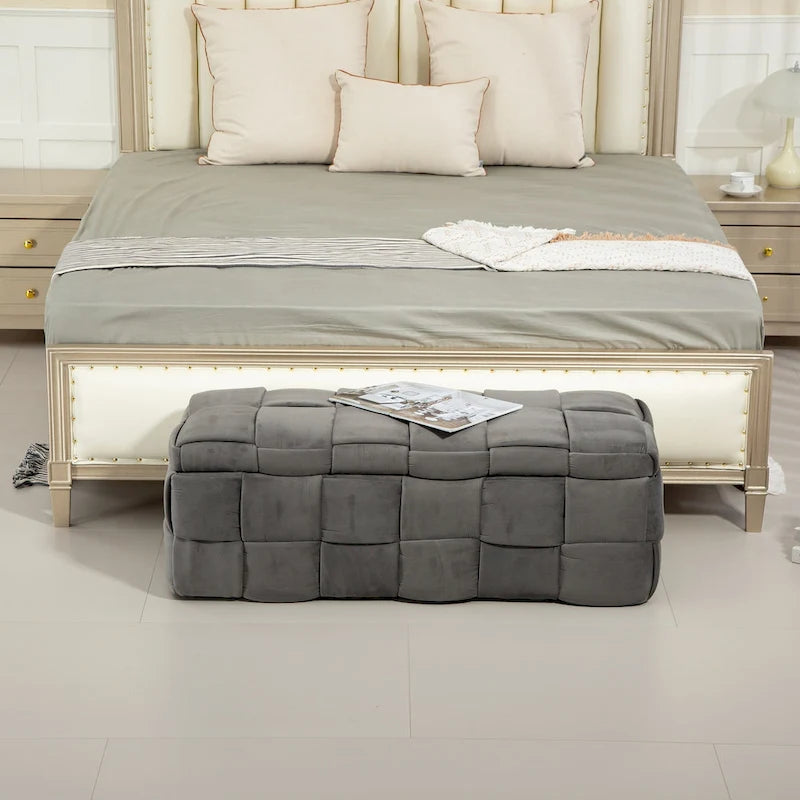 Storage Ottoman,Bedroom End Bench,Upholstered Fabric Storage Ottoman with Safety Hinge,Entryway Padded Footstool