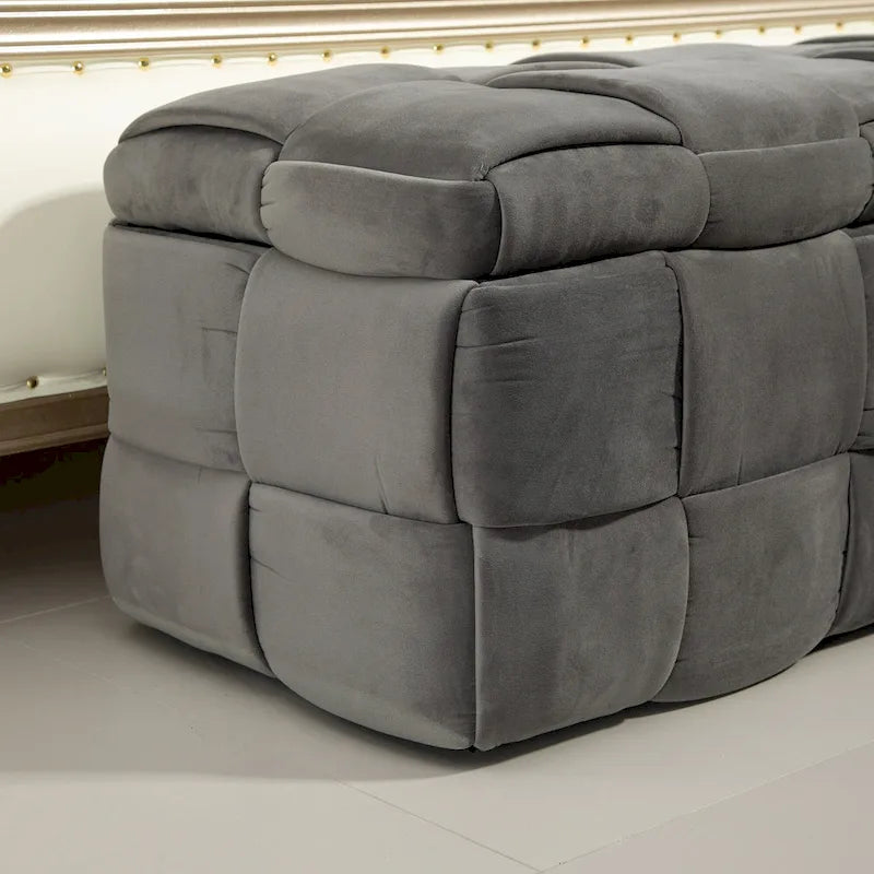 Banc de rangement ottoman, Banc de bout de lit de chambre à coucher, Banc de rangement ottoman en tissu rembourré avec charnière de sécurité, Repose-pieds rembourré d'entrée