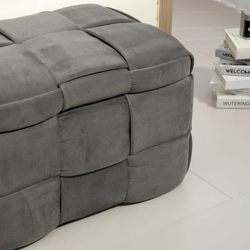 Banc de rangement ottoman, Banc de bout de lit de chambre à coucher, Banc de rangement ottoman en tissu rembourré avec charnière de sécurité, Repose-pieds rembourré d'entrée