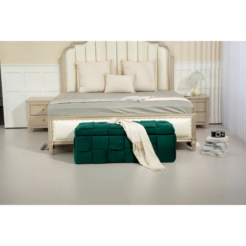 Banc de rangement ottoman, Banc de bout de lit de chambre à coucher, Banc de rangement ottoman en tissu rembourré avec charnière de sécurité, Repose-pieds rembourré d'entrée