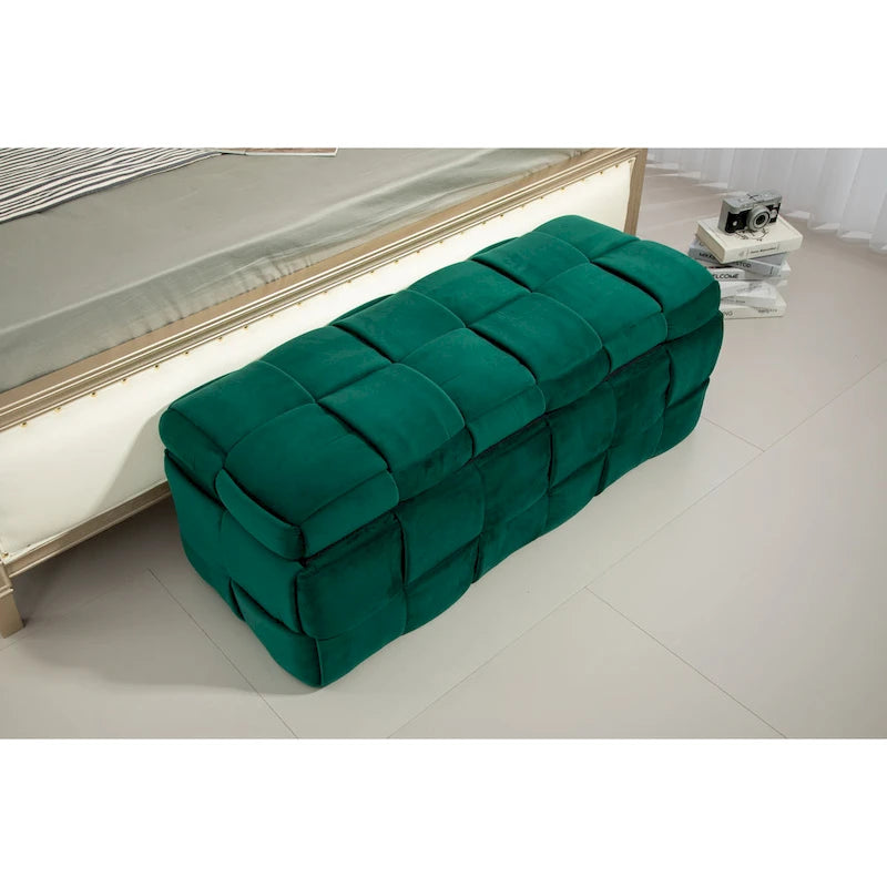 Banc de rangement ottoman, Banc de bout de lit de chambre à coucher, Banc de rangement ottoman en tissu rembourré avec charnière de sécurité, Repose-pieds rembourré d'entrée