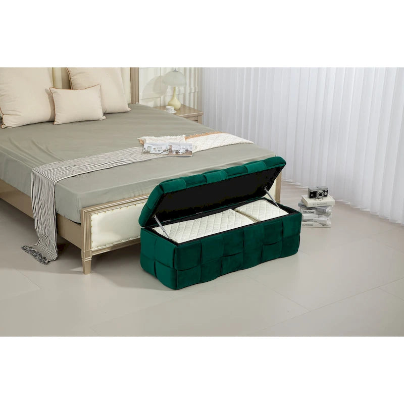 Banc de rangement ottoman, Banc de bout de lit de chambre à coucher, Banc de rangement ottoman en tissu rembourré avec charnière de sécurité, Repose-pieds rembourré d'entrée