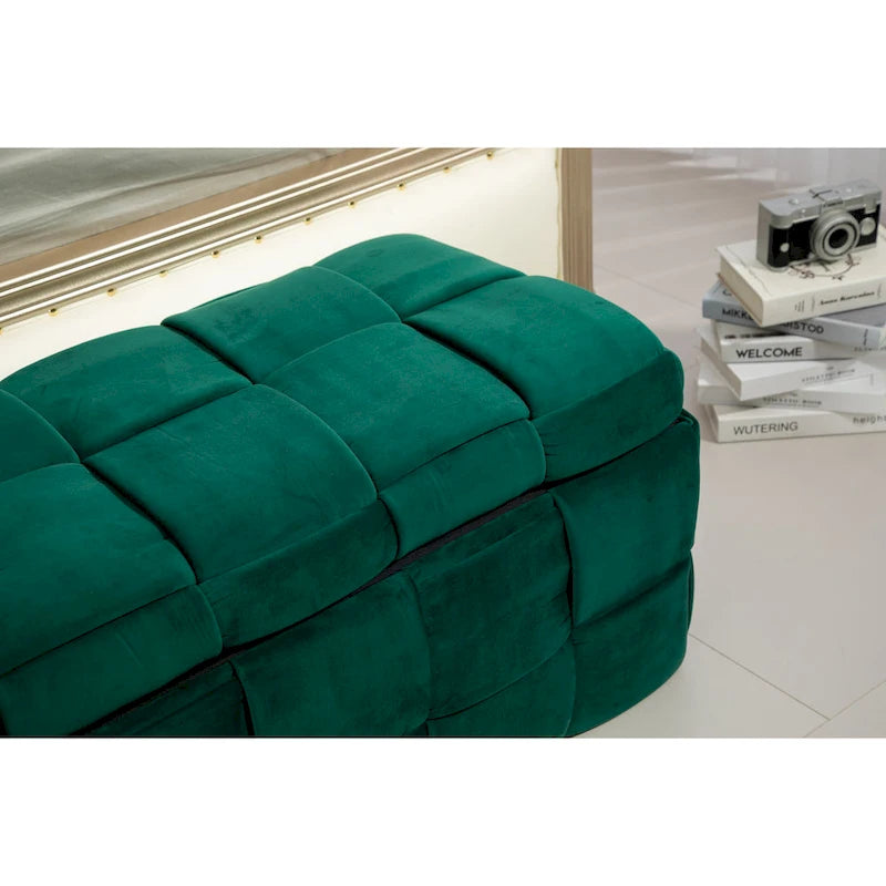 Banc de rangement ottoman, Banc de bout de lit de chambre à coucher, Banc de rangement ottoman en tissu rembourré avec charnière de sécurité, Repose-pieds rembourré d'entrée