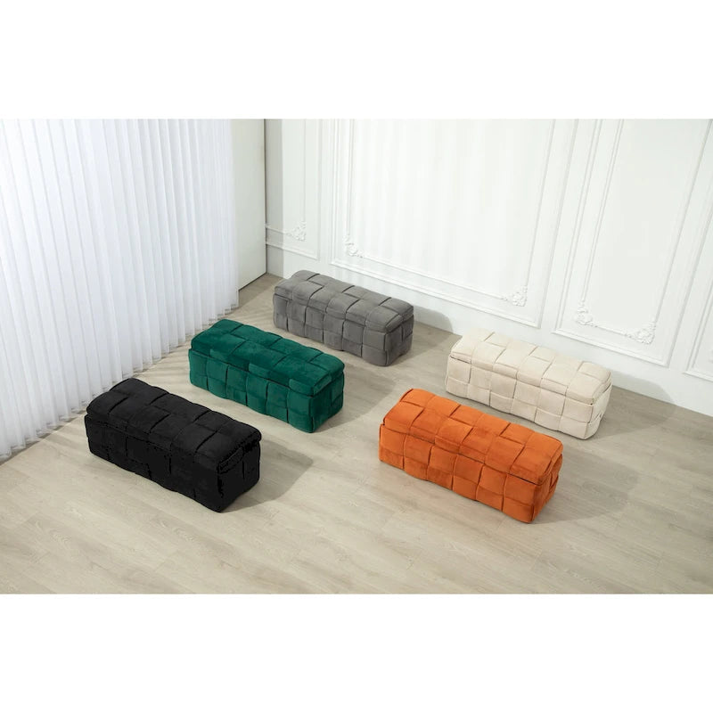Banc de rangement ottoman, Banc de bout de lit de chambre à coucher, Banc de rangement ottoman en tissu rembourré avec charnière de sécurité, Repose-pieds rembourré d'entrée