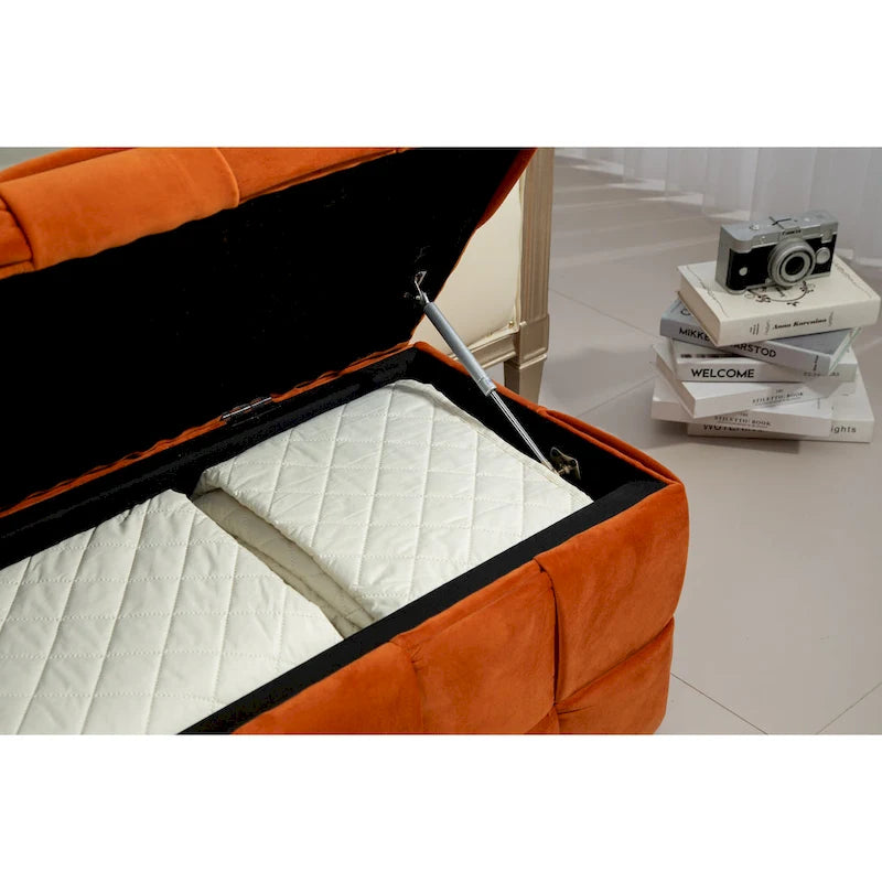 Banc de rangement ottoman, Banc de bout de lit de chambre à coucher, Banc de rangement ottoman en tissu rembourré avec charnière de sécurité, Repose-pieds rembourré d'entrée