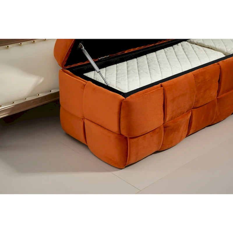 Banc de rangement ottoman, Banc de bout de lit de chambre à coucher, Banc de rangement ottoman en tissu rembourré avec charnière de sécurité, Repose-pieds rembourré d'entrée
