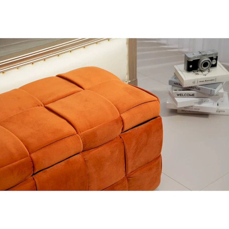 Banc de rangement ottoman, Banc de bout de lit de chambre à coucher, Banc de rangement ottoman en tissu rembourré avec charnière de sécurité, Repose-pieds rembourré d'entrée