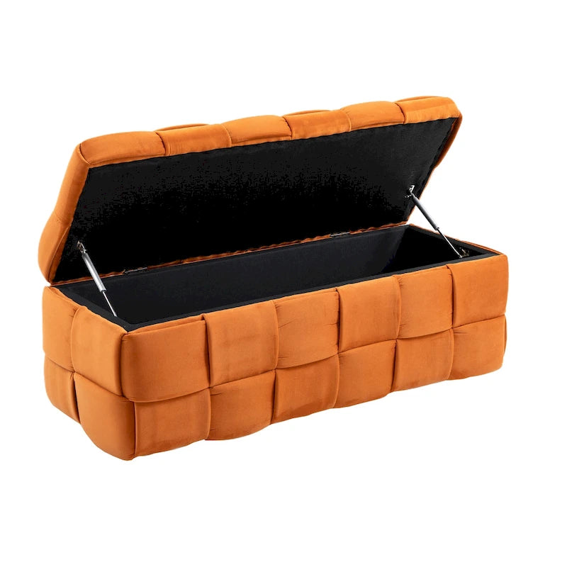 Banc de rangement ottoman, Banc de bout de lit de chambre à coucher, Banc de rangement ottoman en tissu rembourré avec charnière de sécurité, Repose-pieds rembourré d'entrée