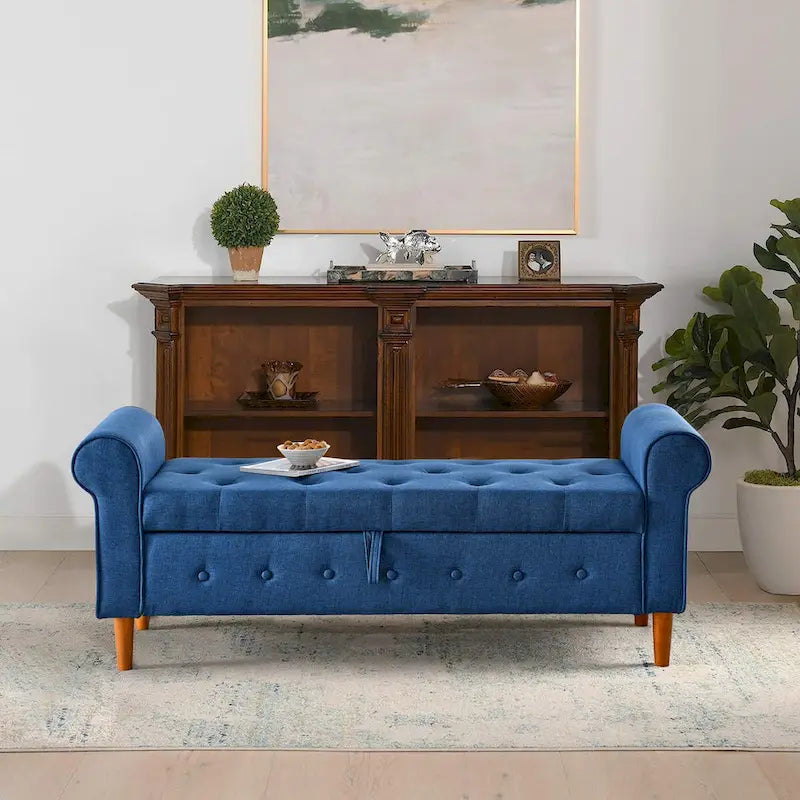 Banc de rangement capitonné à 62 boutons pour chambre à coucher, pouf moderne en tissu, banc de fenêtre, design à accoudoirs roulés pour chambre à coucher