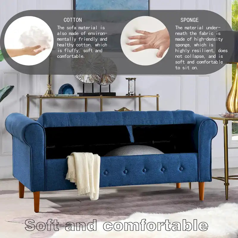 Banc de rangement capitonné à 62 boutons pour chambre à coucher, pouf moderne en tissu, banc de fenêtre, design à accoudoirs roulés pour chambre à coucher