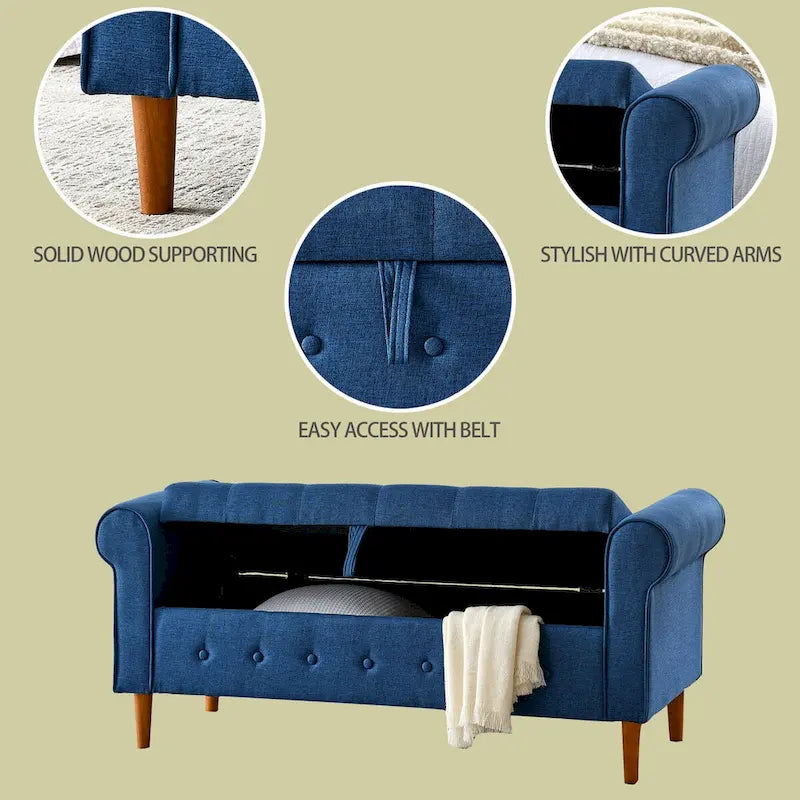 Banc de rangement capitonné à 62 boutons pour chambre à coucher, pouf moderne en tissu, banc de fenêtre, design à accoudoirs roulés pour chambre à coucher