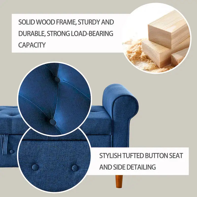 Banc de rangement capitonné à 62 boutons pour chambre à coucher, pouf moderne en tissu, banc de fenêtre, design à accoudoirs roulés pour chambre à coucher