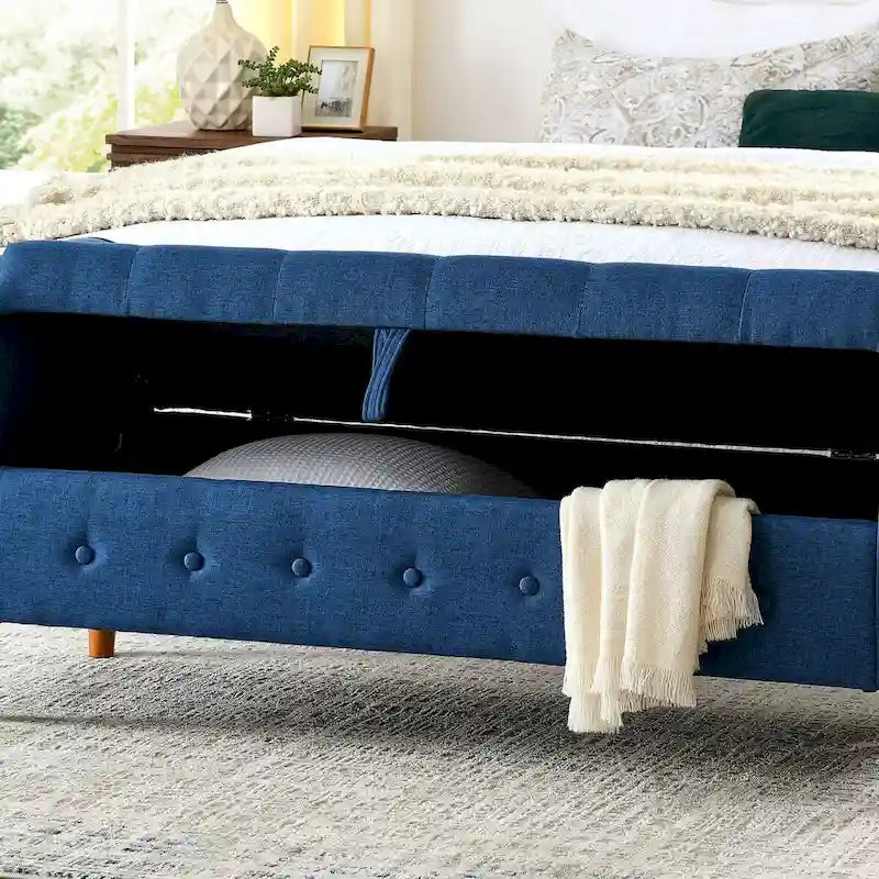 Banc de rangement capitonné à 62 boutons pour chambre à coucher, pouf moderne en tissu, banc de fenêtre, design à accoudoirs roulés pour chambre à coucher