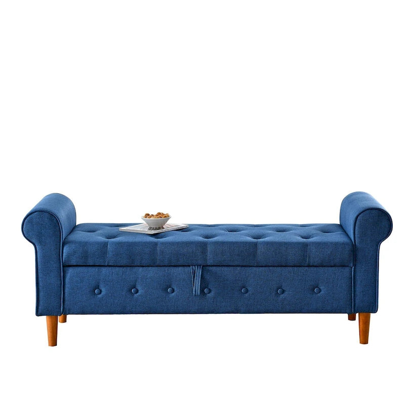 Banc de rangement capitonné à 62 boutons pour chambre à coucher, pouf moderne en tissu, banc de fenêtre, design à accoudoirs roulés pour chambre à coucher