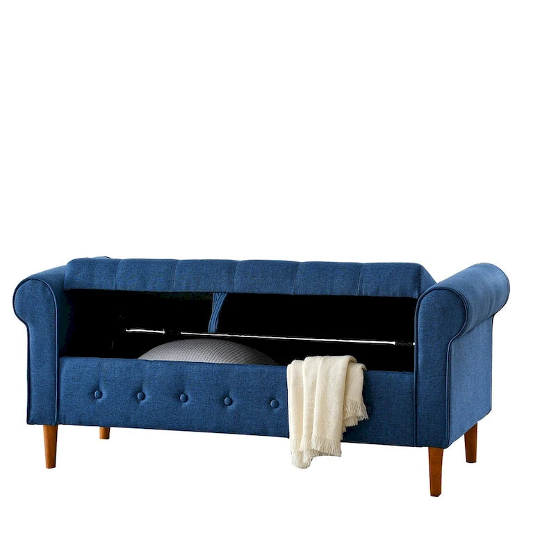 Banc de rangement capitonné à 62 boutons pour chambre à coucher, pouf moderne en tissu, banc de fenêtre, design à accoudoirs roulés pour chambre à coucher