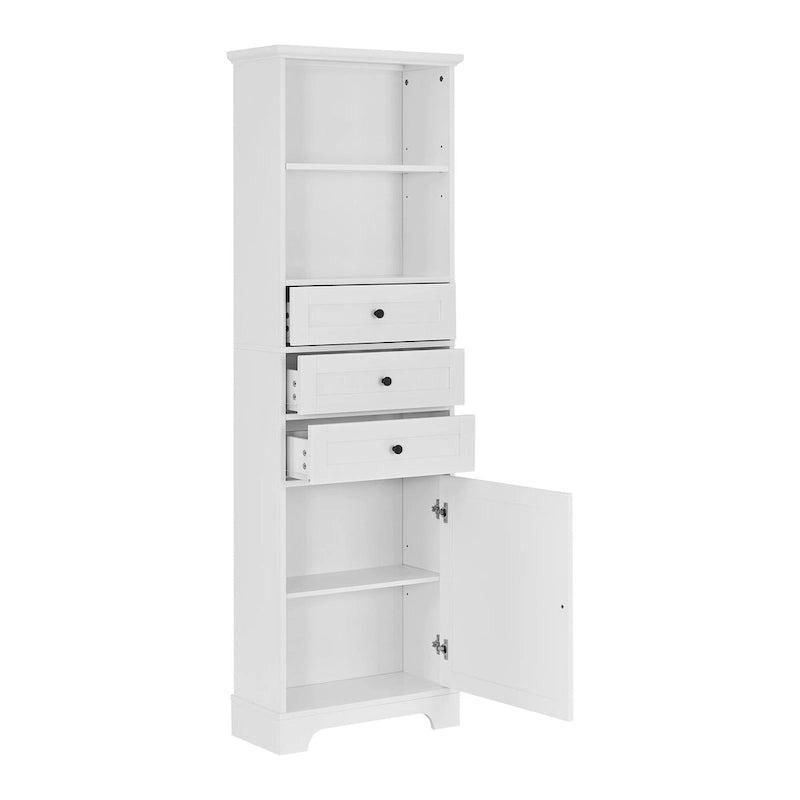 Armoire de rangement haute avec 3 tiroirs et des étagères réglables