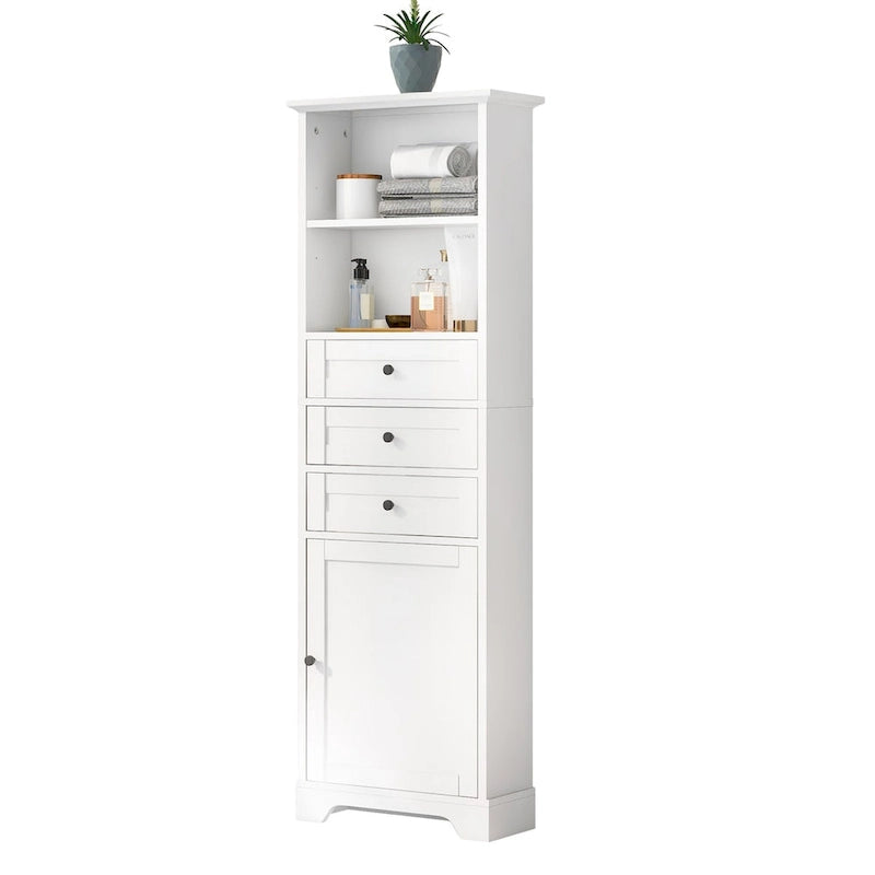 Armoire de rangement haute avec 3 tiroirs et des étagères réglables