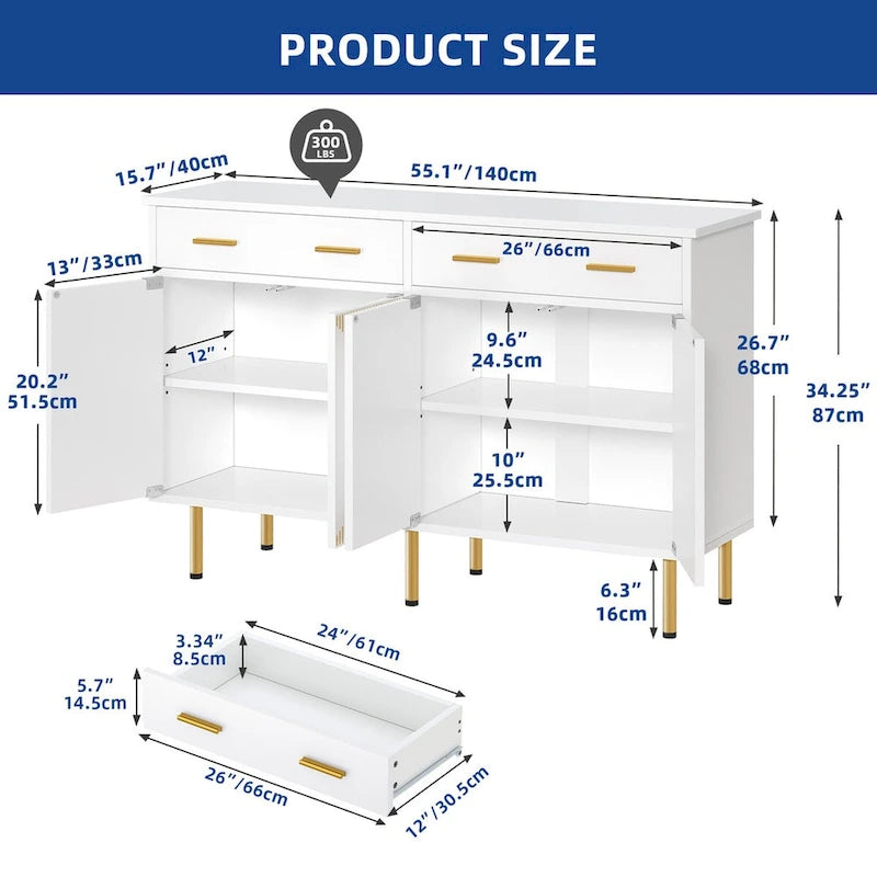 Meubles de rangement/buffet avec 2 grands tiroirs pour cuisine, tables de bar à café en bois